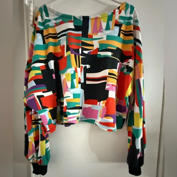 NY & Company Colorful Y2K Geometric Zip Front Sweatshirt Jacket Sz XL - Picture 2 of 6